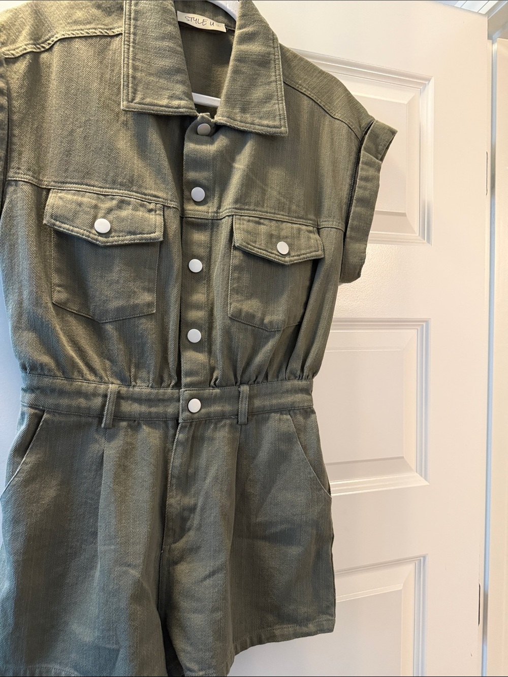 Sleeveless Utility Romper in Olive Green
